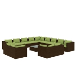 Set Divani da Giardino 14 pz con Cuscini in Polyrattan Marrone