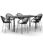 Set da Pranzo da Giardino 7 pz Nero in Rattan PVC