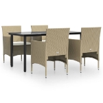 Set da Pranzo da Giardino 5 pz con Cuscini Beige e Nero