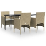 Set da Pranzo da Giardino 5 pz con Cuscini Beige e Nero