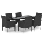 Set da Pranzo da Giardino 7 pz Nero con Cuscini in Polyrattan