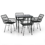 Set da Pranzo da Giardino 5 pz Nero in Polyrattan