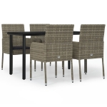 Set da Pranzo Giardino 5pz Nero e Grigio con Cuscini Polyrattan