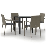 Set da Pranzo Giardino 5pz Nero e Grigio con Cuscini Polyrattan