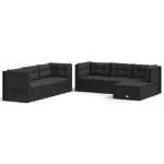 Set Salotto da Giardino con Cuscini 7pz Nero Polyrattan