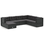 Set Salotto da Giardino con Cuscini 7pz Nero Polyrattan