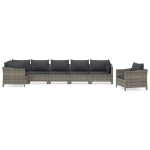 Set Divani da Giardino 7 pz con Cuscini in Polyrattan Grigio