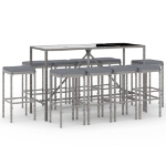 Set Bar da Giardino 11 pz con Cuscini in Polyrattan Grigio