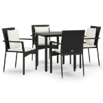 Set da Pranzo da Giardino 5 pz Nero con Cuscini in Polyrattan