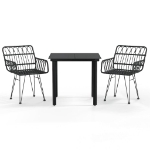 Set da Pranzo da Giardino 3 pz Nero in Polyrattan