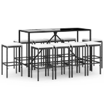 Set Bar da Giardino 11 pz con Cuscini in Polyrattan Nero