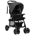 Passeggino 3 in 1 Grigio Scuro e Nero in Acciaio