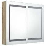 Armadietto Bagno con Specchio e LED Rovere 80x12x68 cm