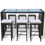 Set da Bar da Giardino 7 pz con Cuscini in Polyrattan Marrone