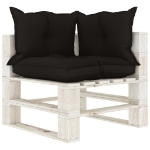 Set Salotto da Giardino su Pallet 4pz con Cuscini Neri in Legno