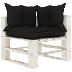 Set Salotto da Giardino su Pallet 5pz con Cuscini Neri in Legno