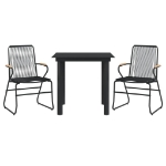 Set da Pranzo da Giardino 3 pz Nero in Rattan PVC