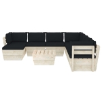 Set Divani da Giardino su Pallet 9 pz con Cuscini Legno Abete