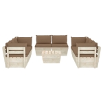 Set Divani da Giardino su Pallet 9 pz con Cuscini Legno Abete