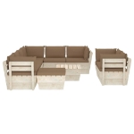 Set Divani da Giardino su Pallet 10 pz con Cuscini Legno Abete