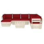 Set Divani da Giardino su Pallet 8 pz con Cuscini Legno Abete