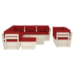 Set Divani da Giardino su Pallet 10 pz con Cuscini Legno Abete