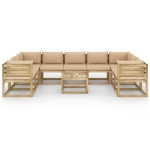 Set Salotto Giardino con Cuscini 10 pz in Pino Impregnato