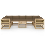 Set Salotto Giardino con Cuscini 10 pz in Pino Impregnato