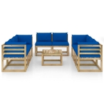Set Salotto Giardino con Cuscini 9 pz in Pino Impregnato