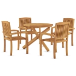 Set da Pranzo per Giardino 5 pz in Legno Massello di Teak