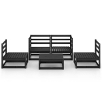 Set Divani da Giardino 5 pz Nero in Legno Massello di Pino