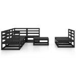 Set Divani da Giardino 8 pz Nero in Legno Massello di Pino