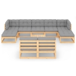 Set Divani da Giardino 10 pz con Cuscini Legno Massello di Pino