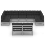 Set Divani da Giardino 9 pz Grigio Cuscini Massello di Pino