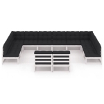 Set Divani da Giardino 12 pz Cuscini Bianchi Massello di Pino