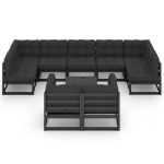 Set Divani da Giardino 10 pz con Cuscini Massello di Pino Nero