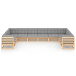 Set Divani da Giardino 10 pz con Cuscini Legno Massello di Pino