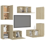 Set Porta TV 7 pz Rovere Sonoma in Truciolato