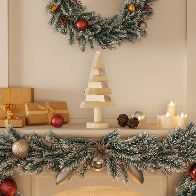 Alberi di Natale Decorativi in Legno 2pz 30cm Massello di Pino