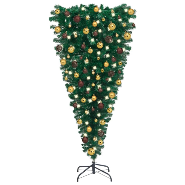 Albero di Natale Artificiale Capovolto con LED e Palline 180 cm