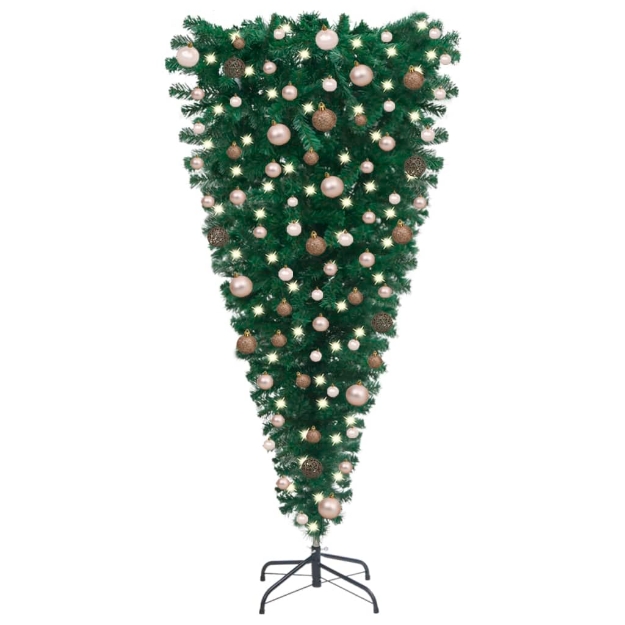 Albero di Natale Artificiale Capovolto con LED e Palline 240 cm