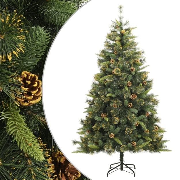 Albero di Natale Artificiale Incernierato con Pigne 180 cm