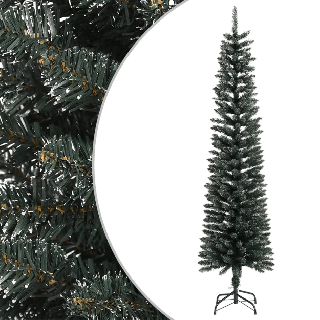 Albero di Natale Artificiale Sottile con Base Verde 210 cm PVC