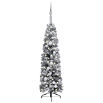 Albero di Natale Artificiale Sottile con LED e Neve Verde 120cm