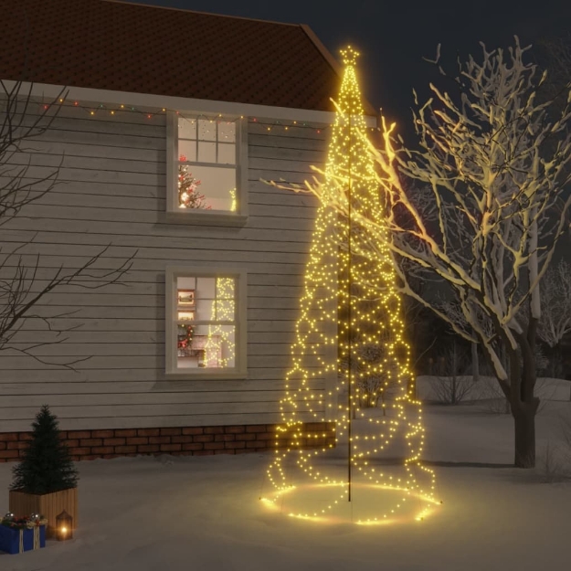 Albero di Natale con Palo in Metallo 1400 LED Bianco Caldo 5 m