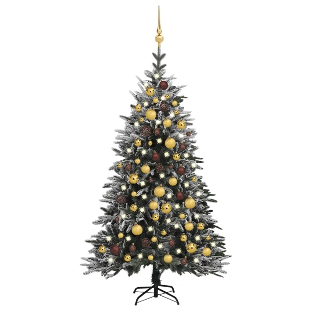 Albero Natale Artificiale con LED Palline e Neve 120cm PVC e PE