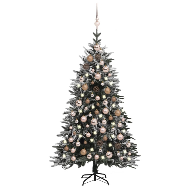 Albero Natale Artificiale con LED Palline e Neve 120cm PVC e PE