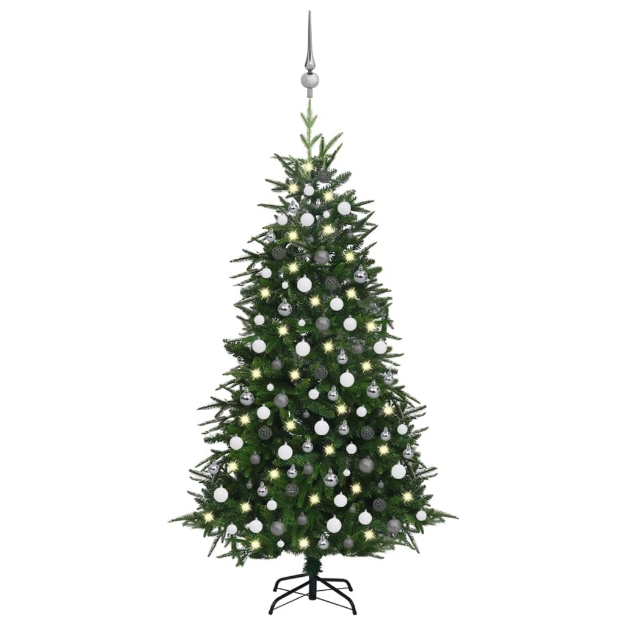 Albero Natale Artificiale con LED Palline Verde 210 cm PVC e PE