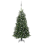 Albero Natale Artificiale con LED Palline Verde 240 cm PVC e PE