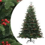 Albero Natale Artificiale Incernierato con Pigne e Bacche 210cm